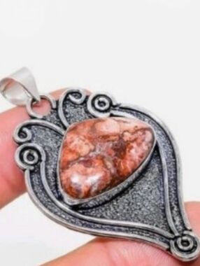 Mexivan Crazy Lace Agate Gemstone Jewelry 925 Sterling Silver Pendant Necklace